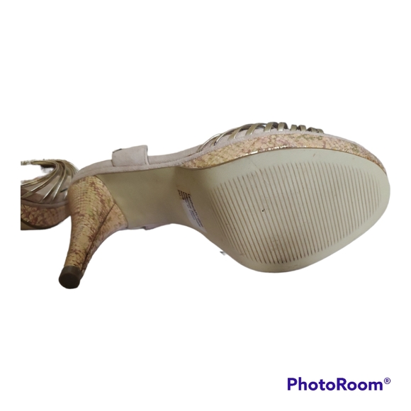 ALFANI Gold Tan High Heel Open Eye Sandals Shoes - Size 5 / 35 - Picture 5 of 5